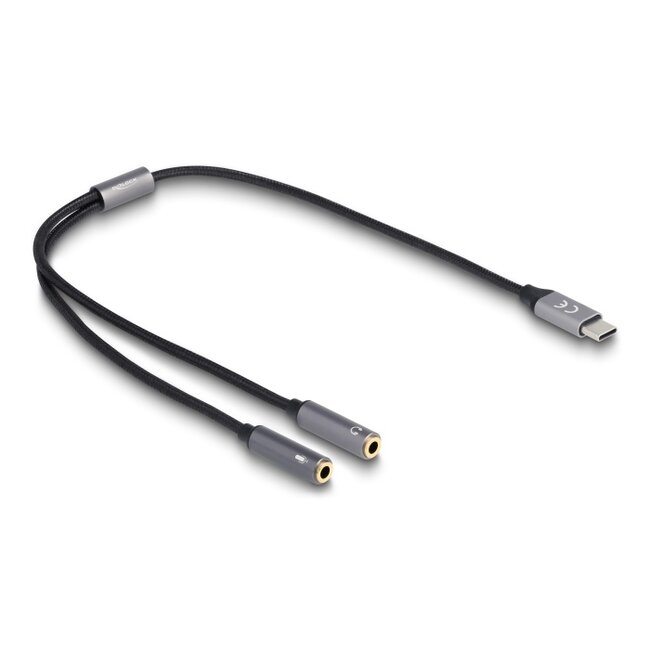 Delock Headset Adapter USB Type-C™ male DAC 24 Bit / 96 kHz Hi-Res to 2 x 3.5 mm 3 pin Stereo jack female