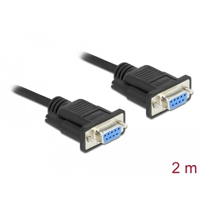 Delock Serial Cable RS-232 D-Sub 9 female to female null modem with narrow plug housing - Full Handshaking - 2 m