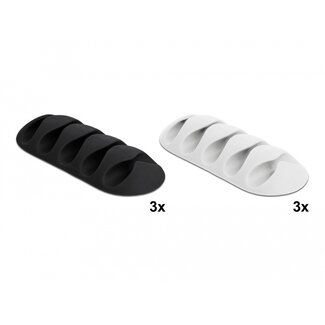 DeLOCK Delock Cable Holder with 5 feed-throughs self-adhesive Set 6 pieces black / white