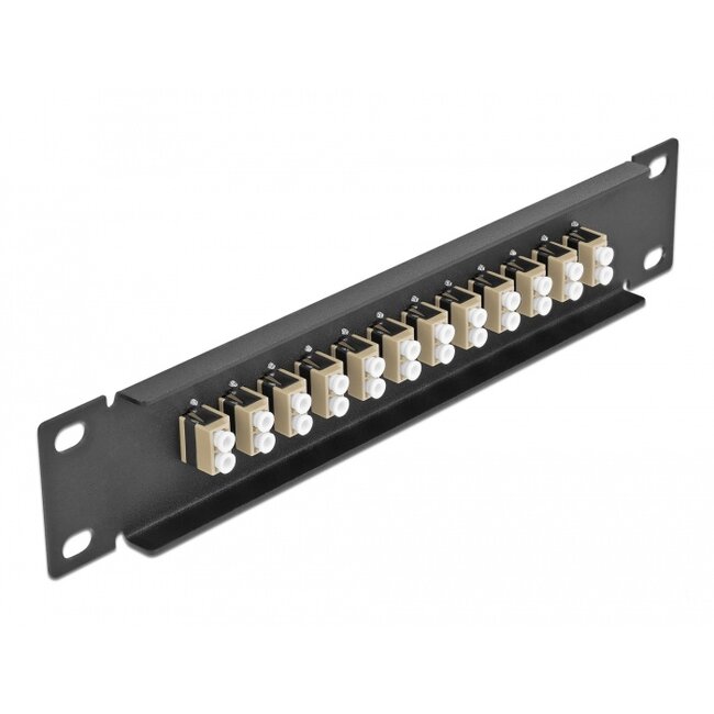 Delock 10″ Fiber Optic Patch Panel 12 Port LC Duplex beige 1U black