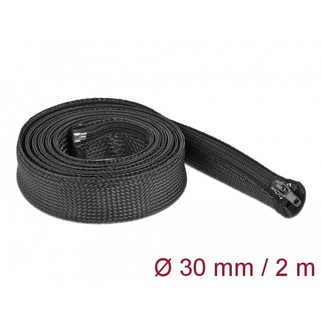 Delock Braided Sleeve with zip fastener heat-resistant 2 m x 30 mm black