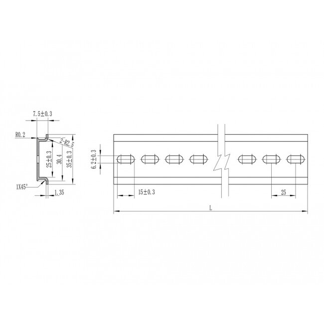 Delock DIN Rail 35 x 7.5 mm (25 cm) Aluminium