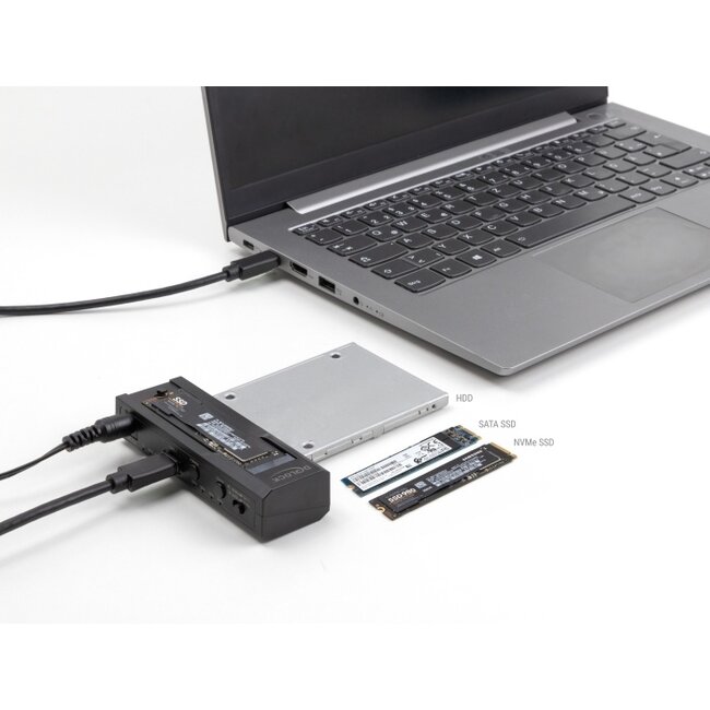 Delock USB Type-C™ Converter for 1 x M.2 NVMe SSD + 1 x SATA SSD / HDD with Clone Function