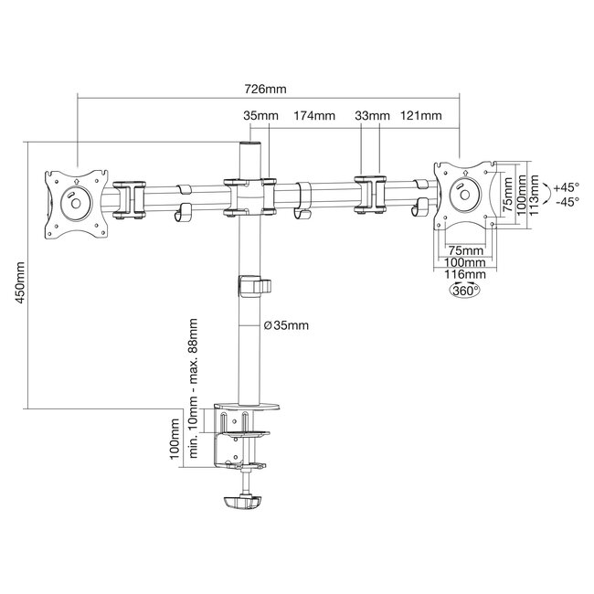 InLine® Tafelarm voor 2x TFT/LCD/LED tot 68cm (27"), max. 2x8kg