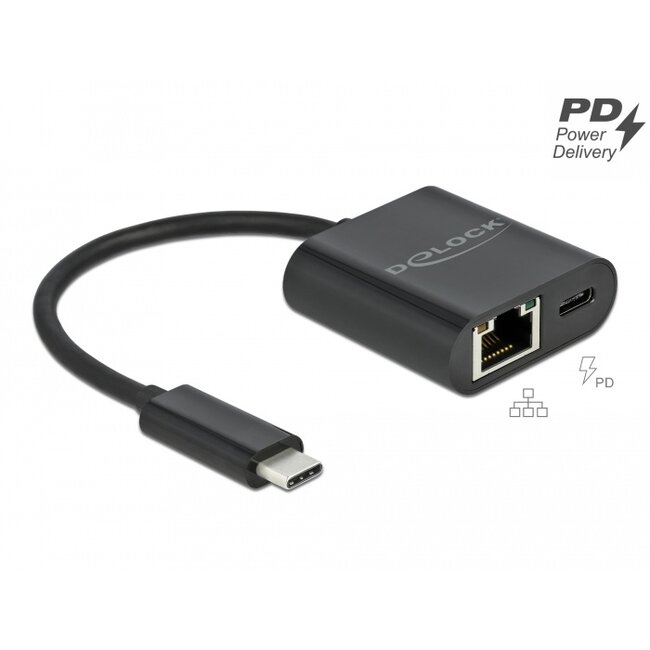 Delock USB Type-C™ Adapter to Gigabit LAN 10/100/1000 Mbps with Power Delivery port black