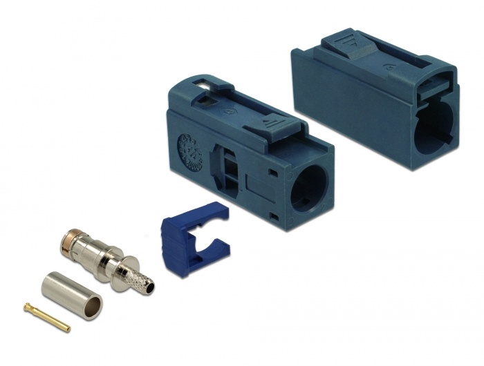 DeLOCK 89691. Aansluiting 1: FAKRA G, Geslacht connector: Mannelijk, Contact geleider materiaal: Goud. Breedte: 13,8 mm, Diepte: 25 mm, Hoogte: 9,5 mm. Type verpakking: Polybag, Aa
