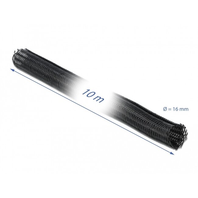 Delock Braided Sleeving self-closing 10 m x 16 mm black