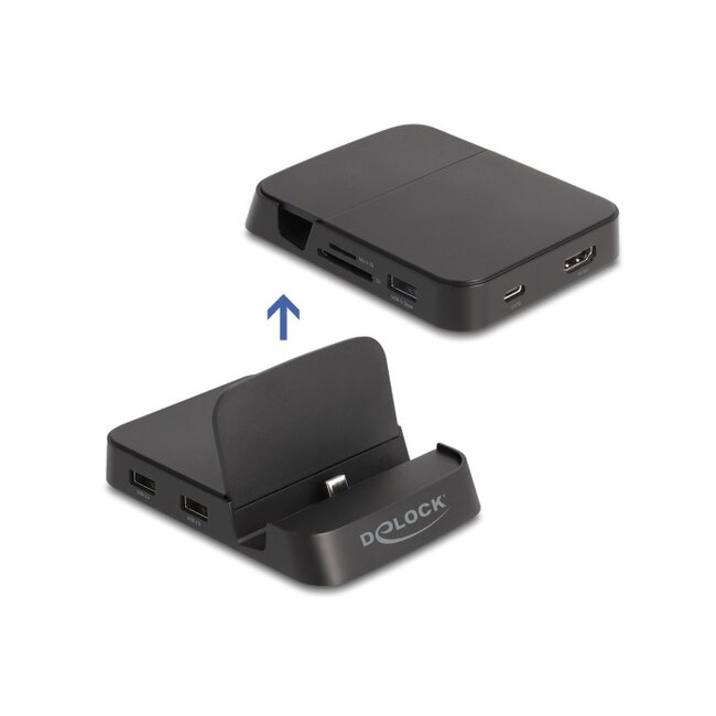 Delock Smartphone Docking Station 4K with integrated holder - HDMI / USB / Hub / SD / Micro SD for Android or Windows