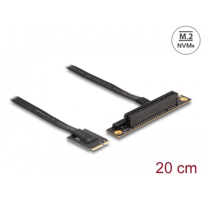 Delock M.2 Key A+E to PCIe x8 NVMe Adapter angled with 20 cm cable