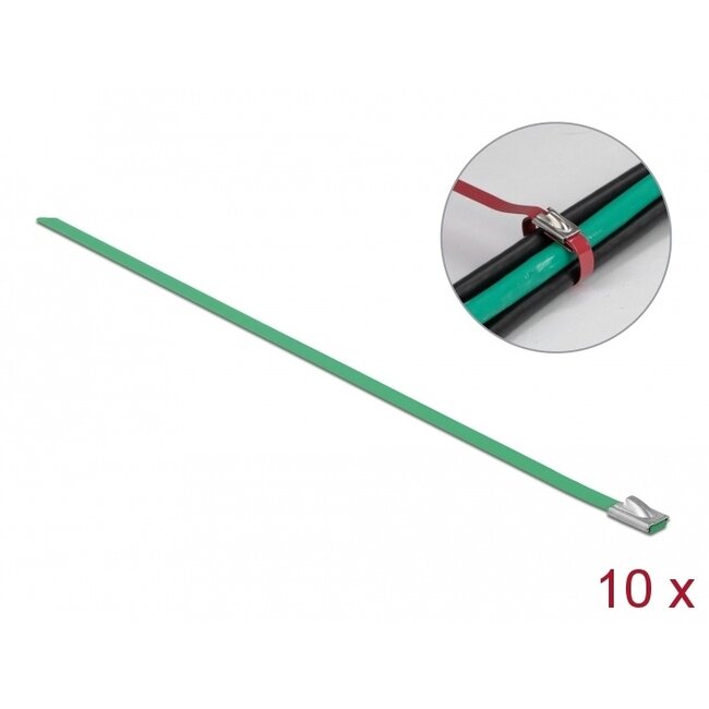Delock Stainless Steel Cable Ties L 400 x W 4.6 mm green 10 pieces