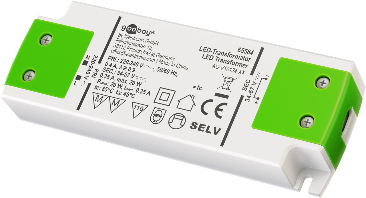 LED Transformator met constante stroom - 34-57 volt - 350 mA - Tot 20 watt - Wit
