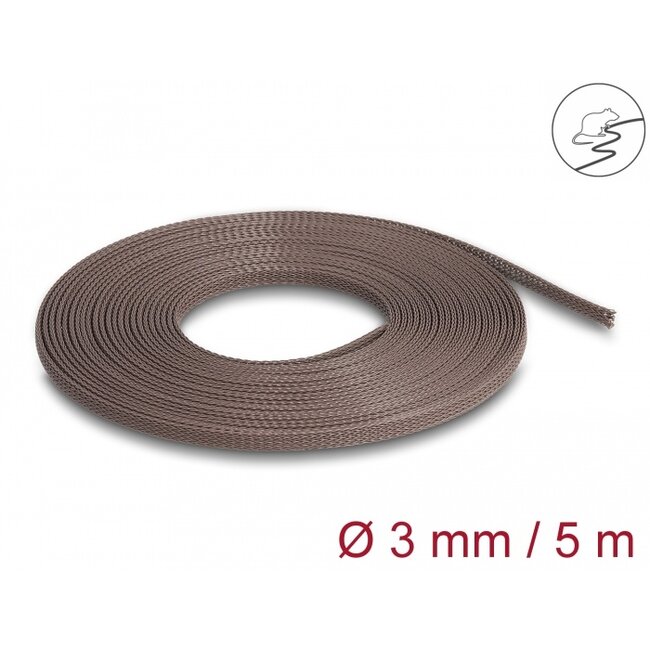 Delock Braided Sleeve rodent resistant stretchable 5 m x 3 mm brown
