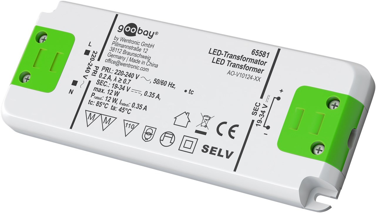 LED Transformator met constante stroom - 19-34 volt - 350 mA - Tot 12 watt - Wit