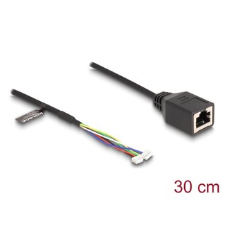 DeLOCK Delock Cable RJ45 jack to pin header female 1.25 mm 4 pin and pin header female 1.25 mm 6 pin Cat.5e 30 cm black