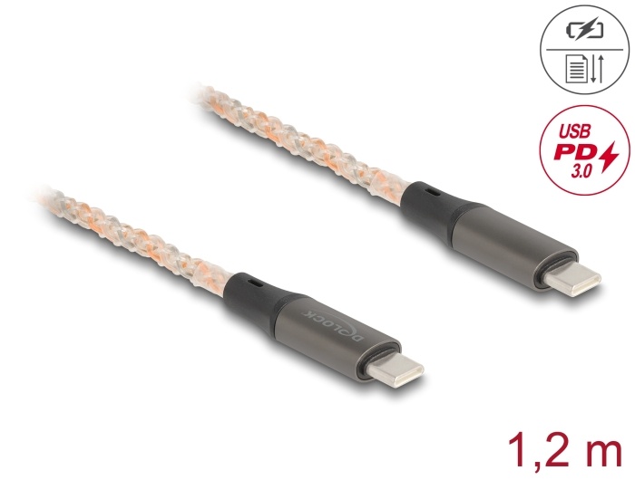 DeLOCK 88288 USB-kabel USB 2.0 1,2 m USB C Zwart, Koper, Grijs, Transparant