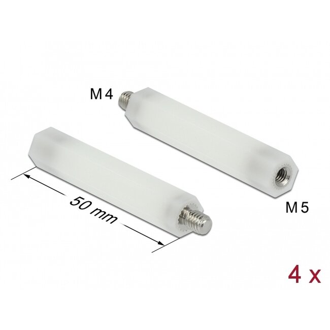 Delock Standoff M5 x M4, hexagon, inside / outside, 50 mm natural 4 pcs