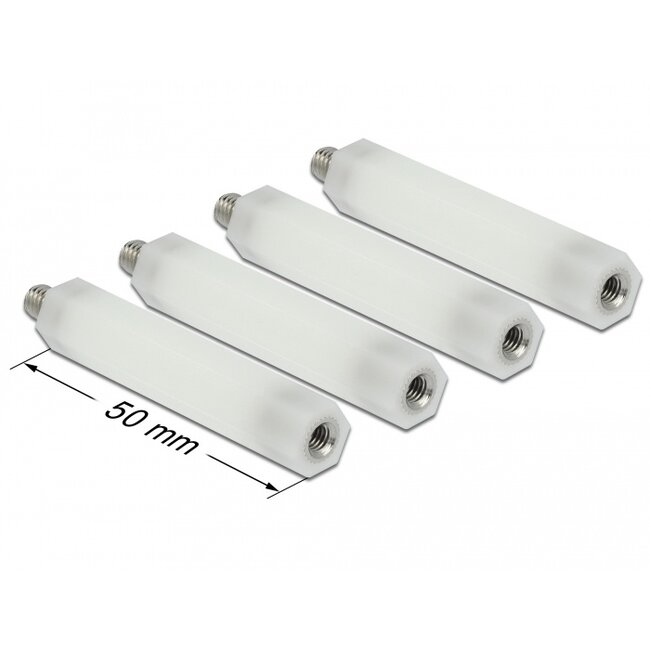 Delock Standoff M5 x M4, hexagon, inside / outside, 50 mm natural 4 pcs