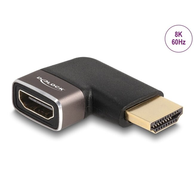 Delock HDMI Adapter male to female 90° left angled 8K 60 Hz grey metal