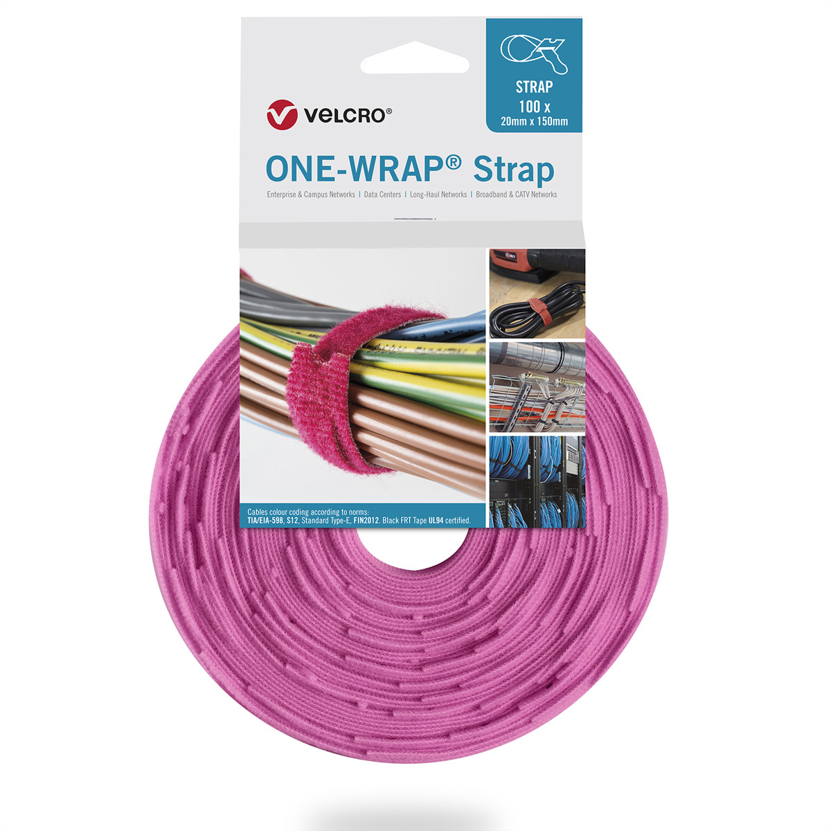 VELCRO® One Wrap® Strap - 25 mm x 300 mm - 100 stuks - Roze