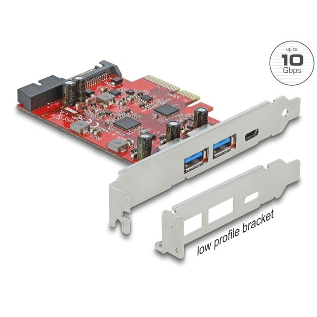 Delock PCI Express x4 Card to 1 x external USB Type-C™ female + 2 x external USB Type-A female SuperSpeed USB 10 Gbps + 1 x internal USB 5 Gbps Pin Header