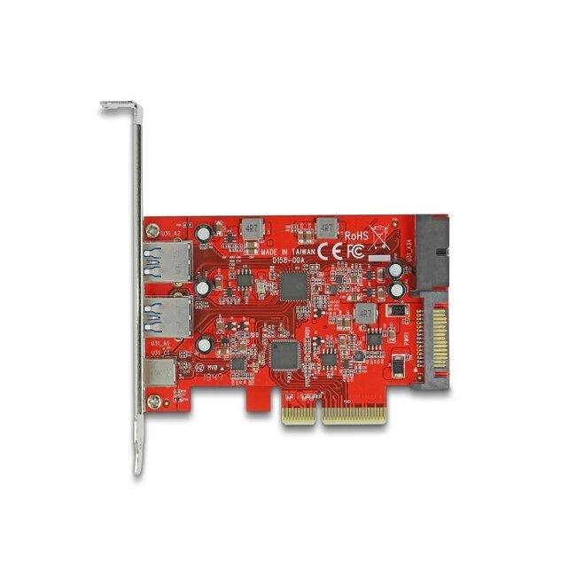 Delock PCI Express x4 Card to 1 x external USB Type-C™ female + 2 x external USB Type-A female SuperSpeed USB 10 Gbps + 1 x internal USB 5 Gbps Pin Header