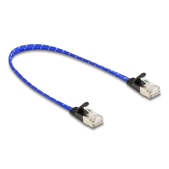 Delock RJ45 flat network cable with braided coating Cat.6A U/FTP 0.3 m blue