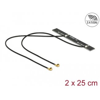 DeLOCK Delock Dual Band WLAN WiFi 6 Twin Antenna 2 x I-PEX Inc., MHF® I plug 5 dBi 2 x 50 cm PCB internal self adhesive