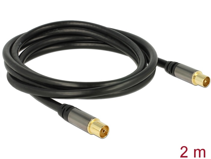 DeLOCK 88923. Aansluiting 1: IEC, Aansluiting 2: IEC, Contact geleider materiaal: Goud. Soort kabel: RG-6/U, Lengte snoer: 2 m, Kleur van het product: Zwart. Aantal inbegrepen prod