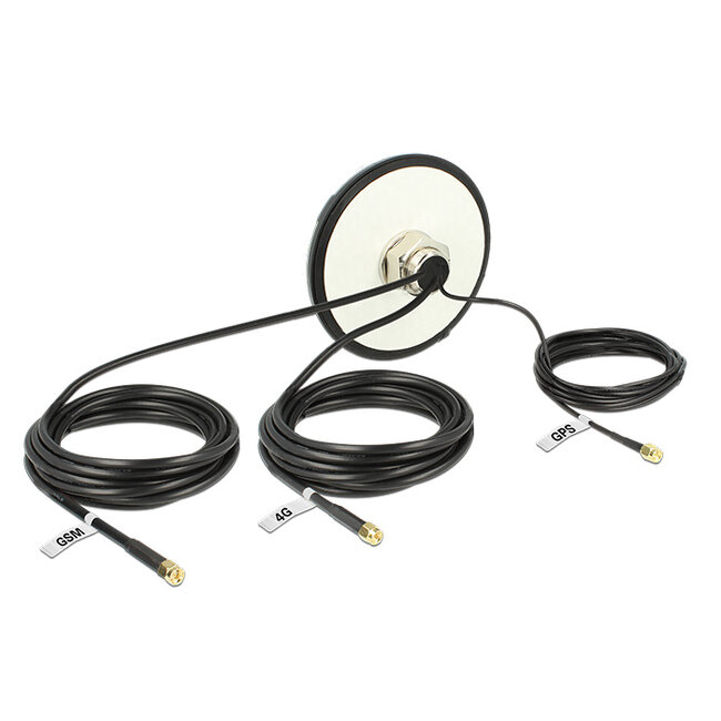 Delock Multiband LTE UMTS GSM GPS Antenna 3 x SMA male omnidirectional roof mount black outdoor