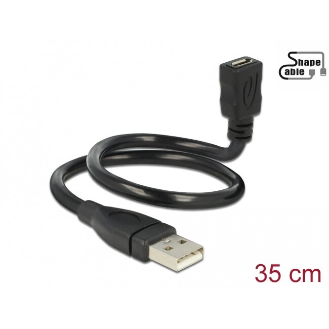 Delock Cable USB 2.0 Type-A male > USB 2.0 Micro-B female ShapeCable 0.35 m