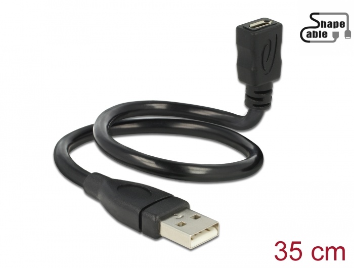 DeLOCK 0.35m, USB2.0-A/USB2.0 Micro-B. Lengte snoer: 0,35 m, Aansluiting 1: USB A, Aansluiting 2: Micro-USB B, USB-versie: USB 2.0, Geslacht connector: Mannelijk/Vrouwelijk, Maxima