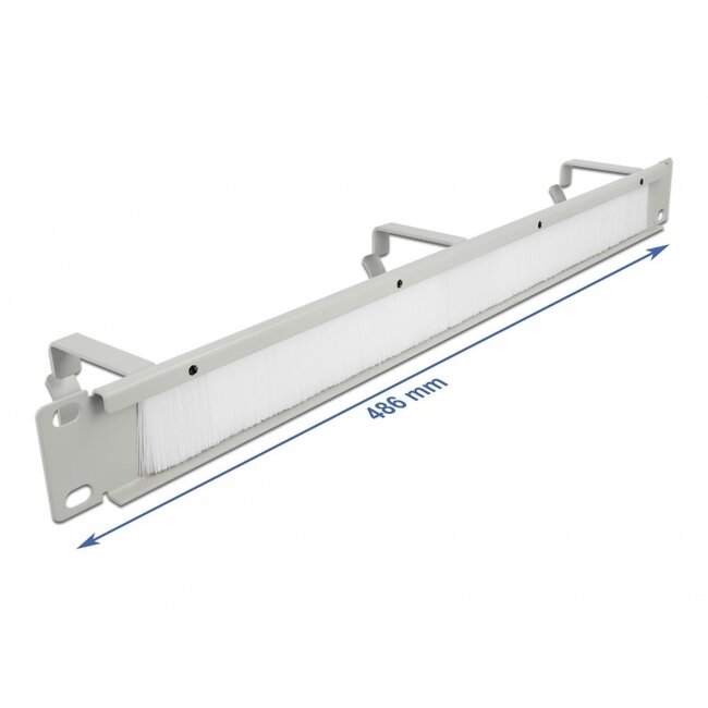 Delock 19″ Cable Management Brush Strip with 3 hooks 1U grey