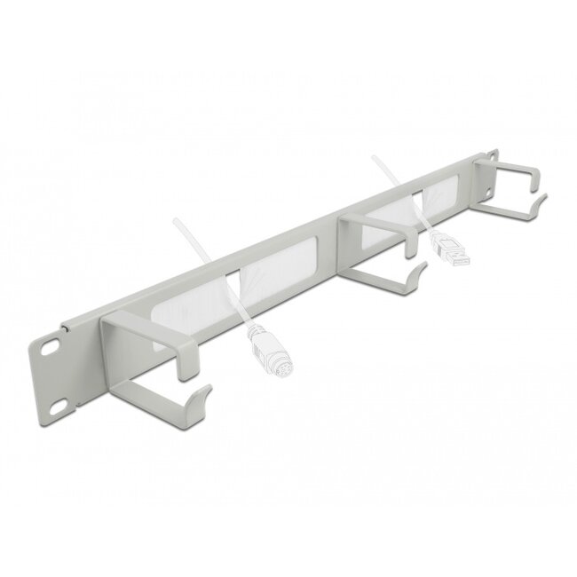 Delock 19″ Cable Management Brush Strip with 3 hooks 1U grey