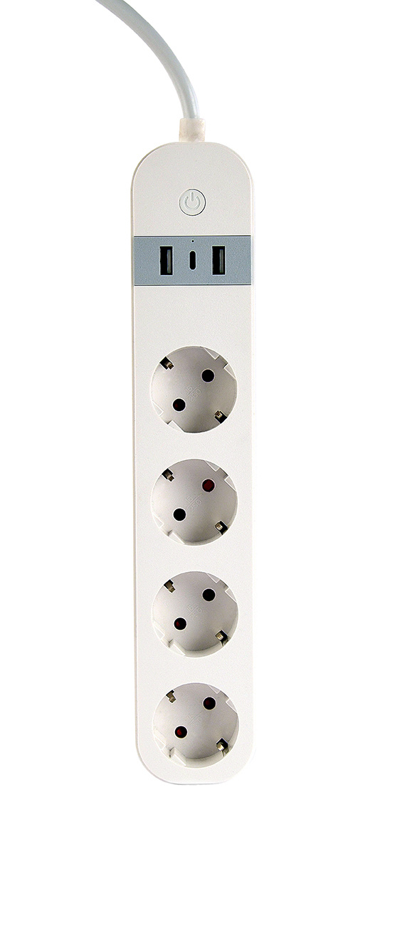 Slimme 4-voudige stekkerdoos met USB laadpoorten, zwart |