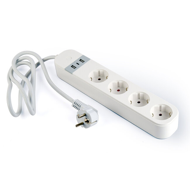 Slimme 4-voudige stekkerdoos met USB laadpoorten, zwart