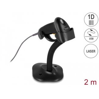 DeLOCK Delock USB Barcode Scanner 1D with connection cable and stand - Laser - black