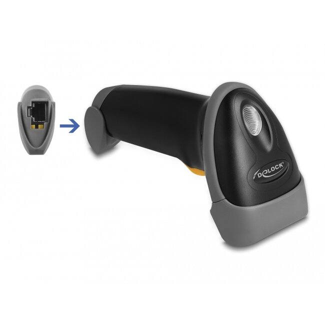 Delock USB Barcode Scanner 1D with connection cable and stand - Laser - black