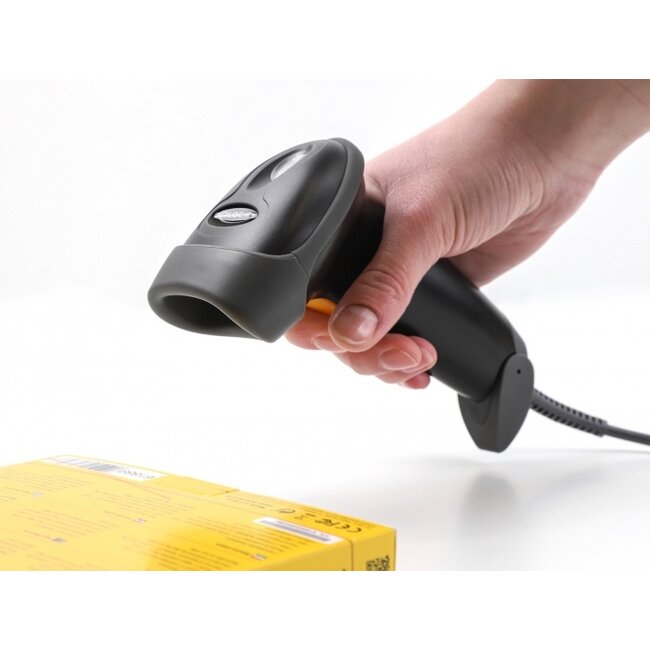 Delock USB Barcode Scanner 1D with connection cable and stand - Laser - black