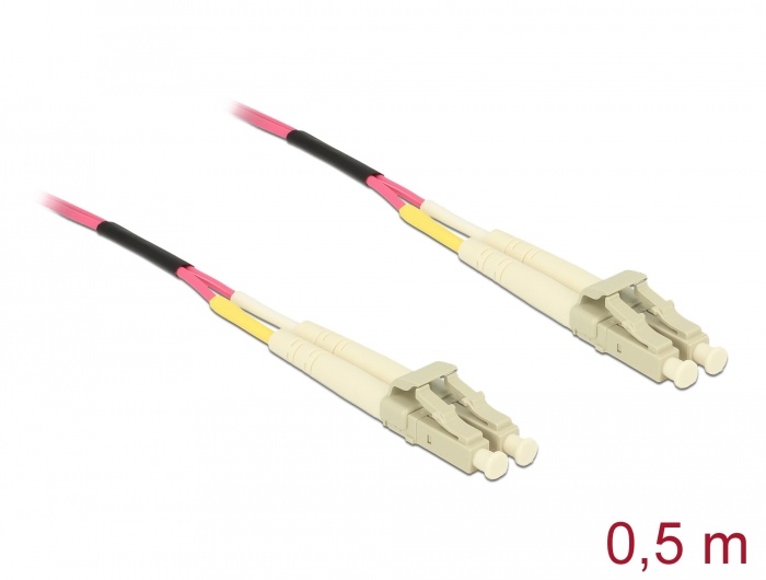 DeLOCK 86544. Snoerlengte: 0,5 m, Type glasvezel: OM4, Aansluiting 1: LC, Aansluiting 2: LC, Kern diameter: 50 µm, Full duplex