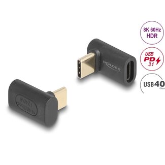 DeLOCK Delock Adapter USB 40 Gbps USB Type-C™ PD 3.1 240 W Stecker zu Buchse gewinkelt 8K 60 Hz