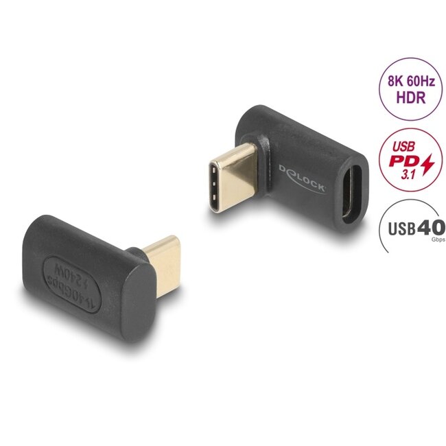 Delock Adapter USB 40 Gbps USB Type-C™ PD 3.1 240 W Stecker zu Buchse gewinkelt 8K 60 Hz