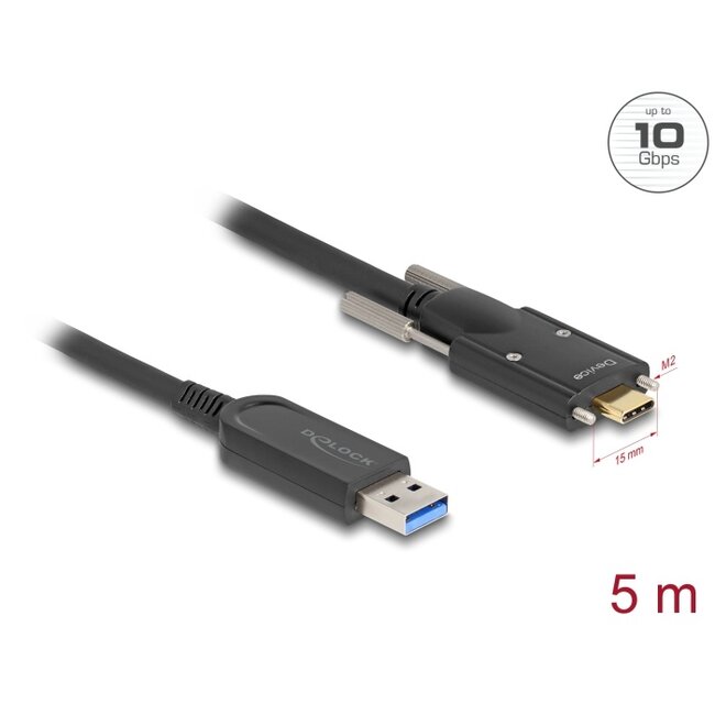 Delock Active Optical Cable USB 10 Gbps Type-A male to USB Type-C™ male with screws on the sides 5 m