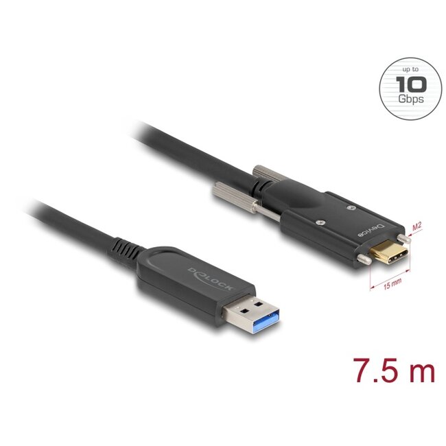 Delock Active Optical Cable USB 10 Gbps Type-A male to USB Type-C™ male with screws on the sides 7.5 m