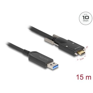 DeLOCK Delock Active Optical Cable USB 10 Gbps Type-A male to USB Type-Câ„¢ male with screws on the sides 15 m DeLOCK Delock Active Optical Cable USB 10 Gbps Type-A male to USB Type-Câ„¢ male with screws on the sides 15 m