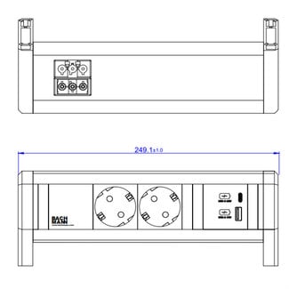 Bachmann BACHMANN DESK 2xCEE7/3 1xUSB A/C 22W GST18 RAL9010