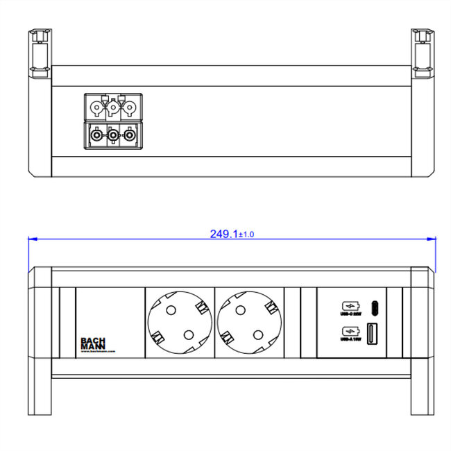 BACHMANN DESK 2xCEE7/3 1xUSB A/C 22W GST18 RAL9010