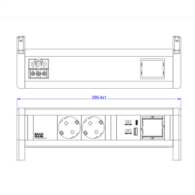 BACHMANN DESK 2xCEE7/3 1xUSB A/C 22W 1xCM GST18 RAL9010