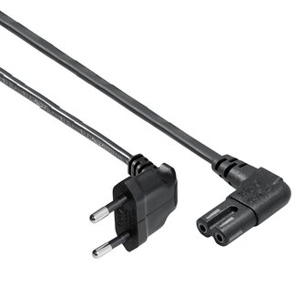 Universal C7 (haaks links/rechts) - CEE 7/16 (haaks boven/beneden) stroomkabel - 2x 0,75mm / zwart - 0,75 meter