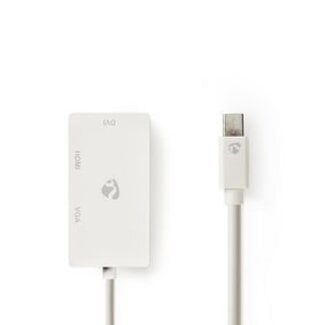 Nedis Mini DisplayPort-Kabel | DisplayPort 1.2 | Mini-DisplayPort Male | DVI-D 24+1-Pins Female / HDMI™ Input / VGA Female 15p | 21.6 Gbps | Vernikkeld | 0.20 m | Rond | PVC | Wit | Blister