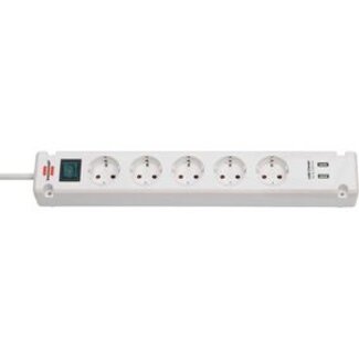 Brennenstuhl Bremounta stekkerdoos 5-voudig met 2 USB oplaadbussen wit 3,00 m H05VV-F 3G1.5 TYPE F